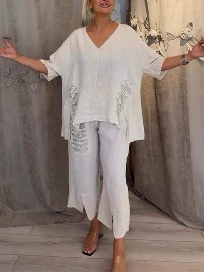 BIANCA | Completo Estivo a Due Pezzi con Eleganza Naturale e Comfort Fluttuante per Giornate Soleggiate - Amavia Milano