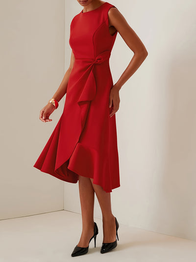 Women's Elegant Sleeveless A-Line Dress - Solid Color Round Neck with Back Zipper, Medium Stretch Machine-Washable Fabric for Spring/Summer Casual & Formal Occasions, Spring Event Attire, Zipper Closure - Amavia Milano