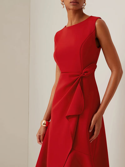 Women's Elegant Sleeveless A-Line Dress - Solid Color Round Neck with Back Zipper, Medium Stretch Machine-Washable Fabric for Spring/Summer Casual & Formal Occasions, Spring Event Attire, Zipper Closure - Amavia Milano