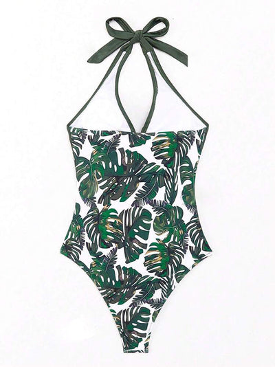 Costume da Bagno Foglia Tropicale – Scollo a V e Stile Modellante - Amavia Milano