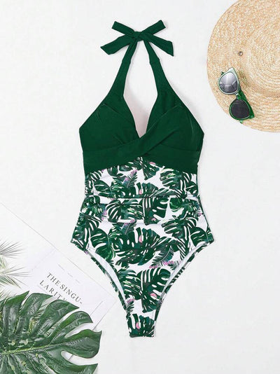 Costume da Bagno Foglia Tropicale – Scollo a V e Stile Modellante - Amavia Milano