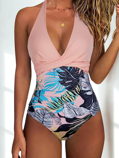 Costume da Bagno Foglia Tropicale – Scollo a V e Stile Modellante - Amavia Milano