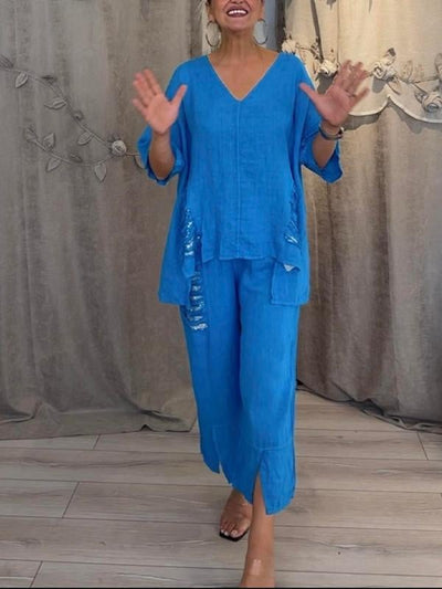 BIANCA | Completo Estivo a Due Pezzi con Eleganza Naturale e Comfort Fluttuante per Giornate Soleggiate - Amavia Milano