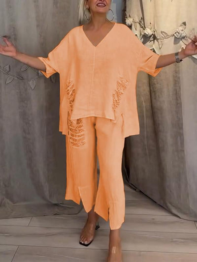 BIANCA | Completo Estivo a Due Pezzi con Eleganza Naturale e Comfort Fluttuante per Giornate Soleggiate - Amavia Milano