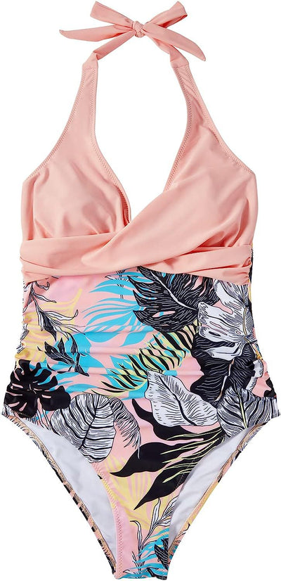 Costume da Bagno Foglia Tropicale – Scollo a V e Stile Modellante - Amavia Milano