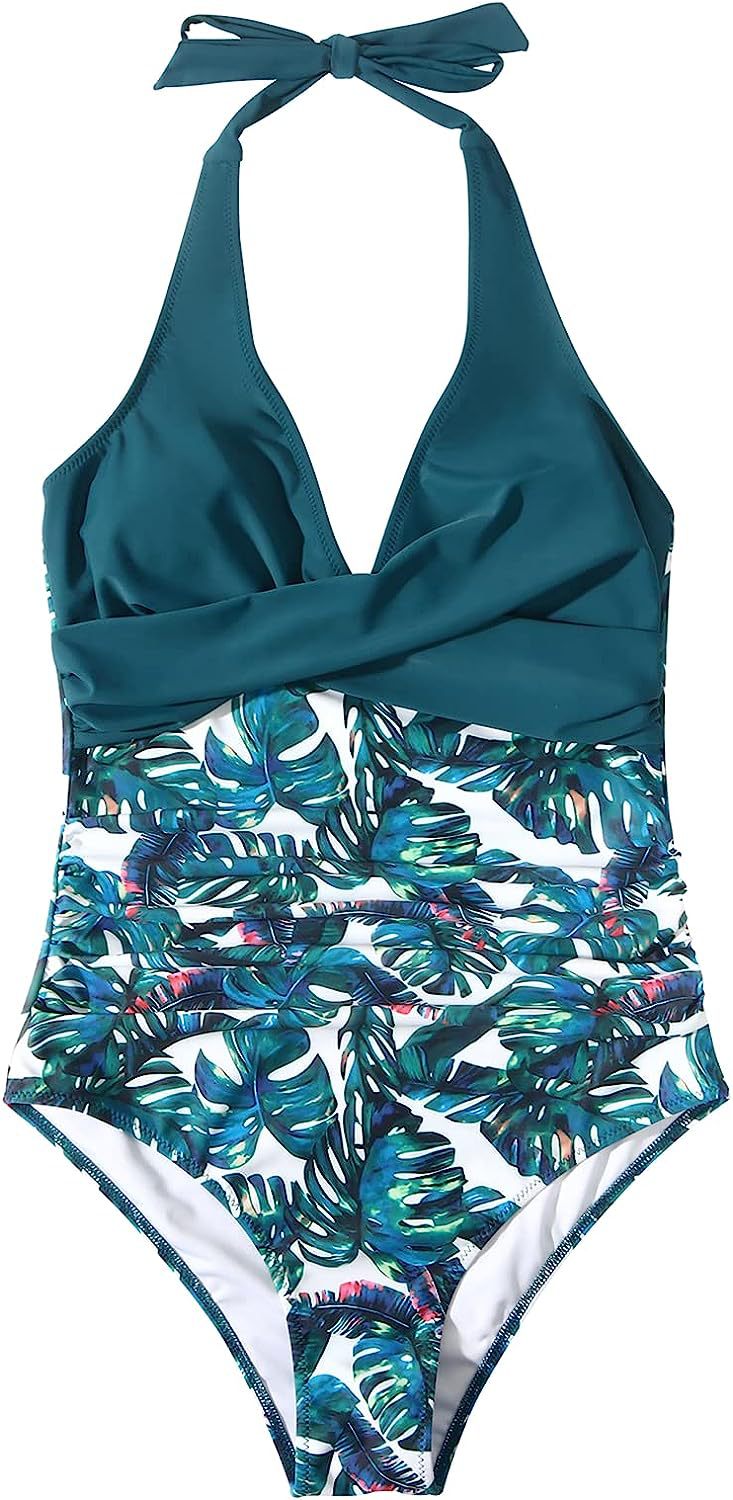 Costume da Bagno Foglia Tropicale – Scollo a V e Stile Modellante - Amavia Milano