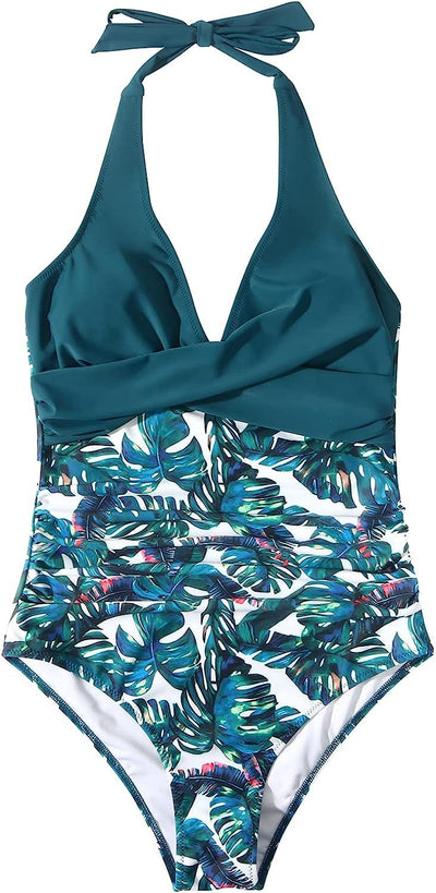 Costume da Bagno Foglia Tropicale – Scollo a V e Stile Modellante - Amavia Milano