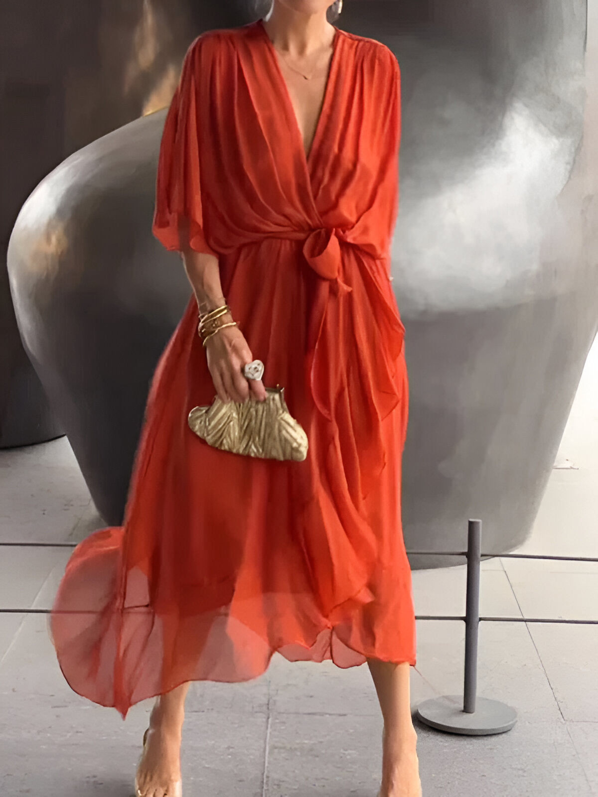 Monica - Abito in chiffon con scollatura a V - Amavia Milano